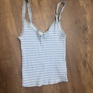 H&M White and Blue Ribbed Tie Front Camisole